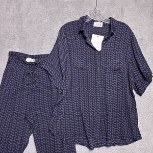 Dissh Fame Geo Vacation Shirt & Pant Set AU 8 US 4 Navy Black Oversized New